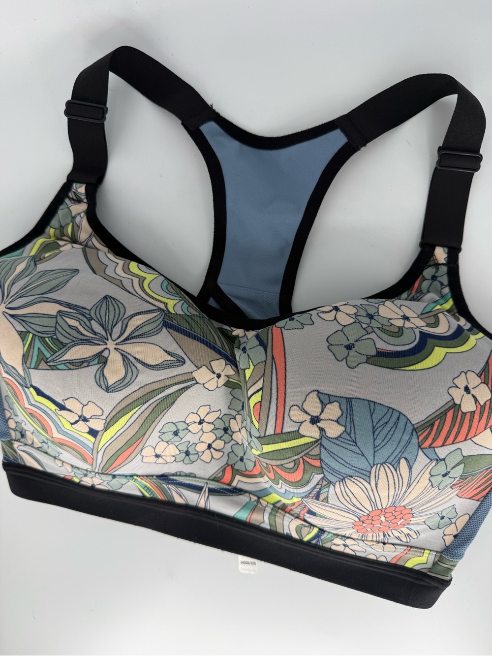 VICTORIA SECRETS SPORTS INCREDIBLE BRA 34DDD  Underwire Black Blue floral EUC